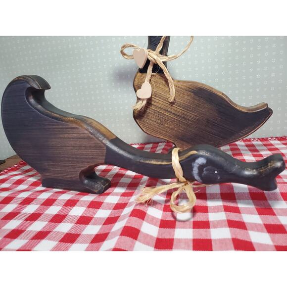 Vtg Country Charm Wooden DUCKS Cottage Core Shelf Sitter HANDMADE Stained SIGNED - Picture 9 of 16